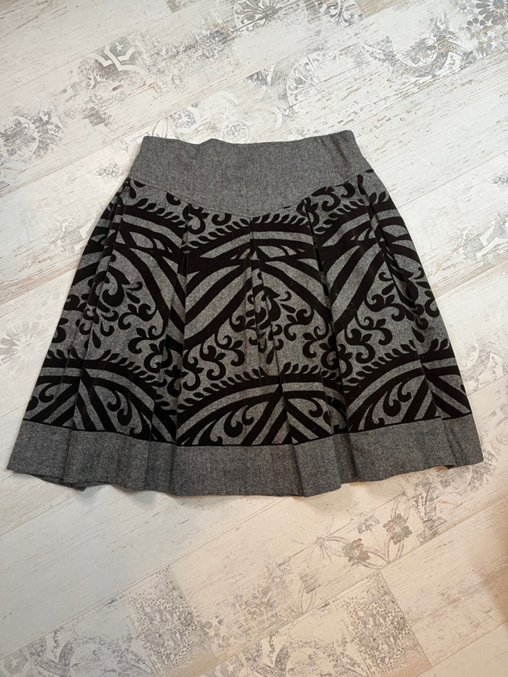 Soft Surroundings Grey Patterned Wool Circle Skirt Size XL